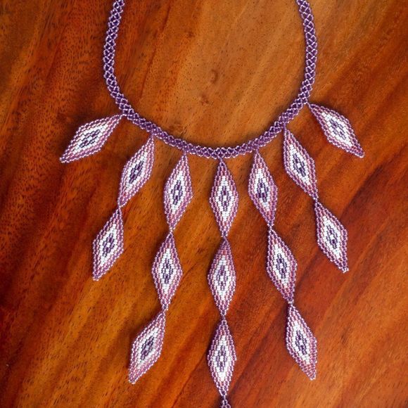 Handmade by Colombian Natives necklace embera okama beaded pastel lilac - Picture 4 of 11